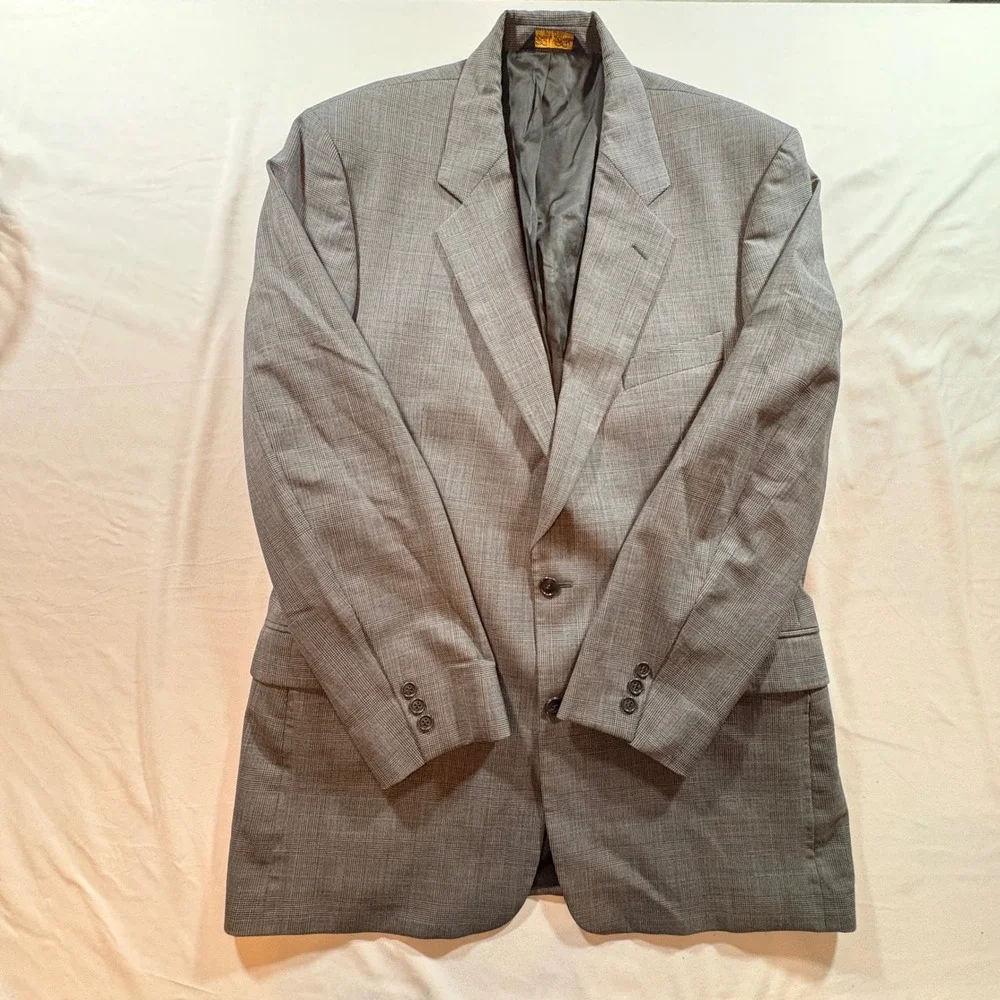 Brooks Brothers Brooksease Blazer Mens 43L Grey Glen Plaid Wool Sport Coat